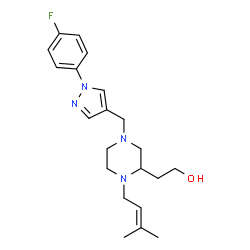 ChemSpider 2D Image | 2-[4-{[1-(4-Fluorophenyl)-1H-pyrazol-4-yl]methyl}-1-(3-methyl-2-buten-1-yl)-2-piperazinyl]ethanol | C21H29FN4O
