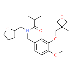 ChemSpider 2D Image | N-{4-Methoxy-3-[(3-methyl-3-oxetanyl)methoxy]benzyl}-2-methyl-N-(tetrahydro-2-furanylmethyl)propanamide | C22H33NO5