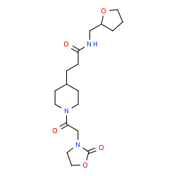 ChemSpider 2D Image | 3-{1-[(2-Oxo-1,3-oxazolidin-3-yl)acetyl]-4-piperidinyl}-N-(tetrahydro-2-furanylmethyl)propanamide | C18H29N3O5
