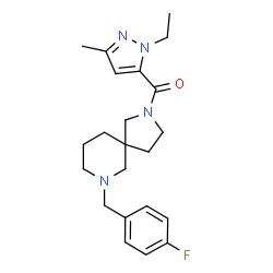 ChemSpider 2D Image | (1-Ethyl-3-methyl-1H-pyrazol-5-yl)[7-(4-fluorobenzyl)-2,7-diazaspiro[4.5]dec-2-yl]methanone | C22H29FN4O
