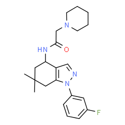 ChemSpider 2D Image | N-[1-(3-Fluorophenyl)-6,6-dimethyl-4,5,6,7-tetrahydro-1H-indazol-4-yl]-2-(1-piperidinyl)acetamide | C22H29FN4O