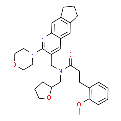 ChemSpider 2D Image | 3-(2-Methoxyphenyl)-N-{[2-(4-morpholinyl)-7,8-dihydro-6H-cyclopenta[g]quinolin-3-yl]methyl}-N-(tetrahydro-2-furanylmethyl)propanamide | C32H39N3O4
