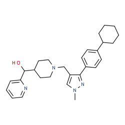 ChemSpider 2D Image | (1-{[3-(4-Cyclohexylphenyl)-1-methyl-1H-pyrazol-4-yl]methyl}-4-piperidinyl)(2-pyridinyl)methanol | C28H36N4O