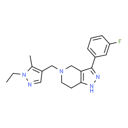 ChemSpider 2D Image | 5-[(1-Ethyl-5-methyl-1H-pyrazol-4-yl)methyl]-3-(3-fluorophenyl)-4,5,6,7-tetrahydro-1H-pyrazolo[4,3-c]pyridine | C19H22FN5