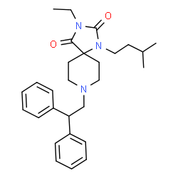 ChemSpider 2D Image | 8-(2,2-Diphenylethyl)-3-ethyl-1-(3-methylbutyl)-1,3,8-triazaspiro[4.5]decane-2,4-dione | C28H37N3O2