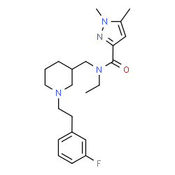 ChemSpider 2D Image | N-Ethyl-N-({1-[2-(3-fluorophenyl)ethyl]-3-piperidinyl}methyl)-1,5-dimethyl-1H-pyrazole-3-carboxamide | C22H31FN4O