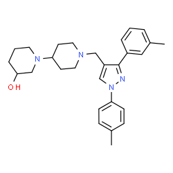 ChemSpider 2D Image | 1'-{[3-(3-Methylphenyl)-1-(4-methylphenyl)-1H-pyrazol-4-yl]methyl}-1,4'-bipiperidin-3-ol | C28H36N4O