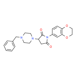 ChemSpider 2D Image | 3-(4-Benzyl-1-piperazinyl)-1-(2,3-dihydro-1,4-benzodioxin-6-yl)-2,5-pyrrolidinedione | C23H25N3O4