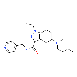 ChemSpider 2D Image | 5-[Butyl(methyl)amino]-1-ethyl-N-(4-pyridinylmethyl)-4,5,6,7-tetrahydro-1H-indazole-3-carboxamide | C21H31N5O