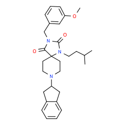 ChemSpider 2D Image | 8-(2,3-Dihydro-1H-inden-2-yl)-3-(3-methoxybenzyl)-1-(3-methylbutyl)-1,3,8-triazaspiro[4.5]decane-2,4-dione | C29H37N3O3