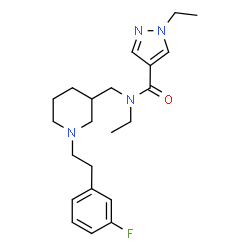 ChemSpider 2D Image | N,1-Diethyl-N-({1-[2-(3-fluorophenyl)ethyl]-3-piperidinyl}methyl)-1H-pyrazole-4-carboxamide | C22H31FN4O