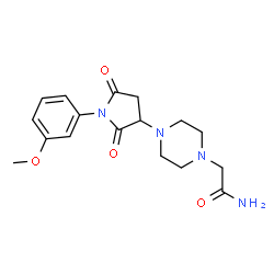 ChemSpider 2D Image | 2-{4-[1-(3-Methoxyphenyl)-2,5-dioxo-3-pyrrolidinyl]-1-piperazinyl}acetamide | C17H22N4O4