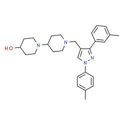 ChemSpider 2D Image | 1'-{[3-(3-Methylphenyl)-1-(4-methylphenyl)-1H-pyrazol-4-yl]methyl}-1,4'-bipiperidin-4-ol | C28H36N4O