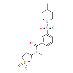 ChemSpider 2D Image | N-(1,1-Dioxidotetrahydro-3-thiophenyl)-N-methyl-3-[(4-methyl-1-piperidinyl)sulfonyl]benzamide | C18H26N2O5S2