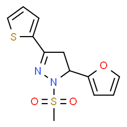 ChemSpider 2D Image | 3-(2-furanyl)-2-methylsulfonyl-5-thiophen-2-yl-3,4-dihydropyrazole | C12H12N2O3S2