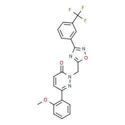 ChemSpider 2D Image | 6-(2-Methoxyphenyl)-2-({3-[3-(trifluoromethyl)phenyl]-1,2,4-oxadiazol-5-yl}methyl)-3(2H)-pyridazinone | C21H15F3N4O3