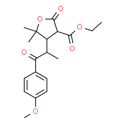 ChemSpider 2D Image | Ethyl 4-[1-(4-methoxyphenyl)-1-oxo-2-propanyl]-5,5-dimethyl-2-oxotetrahydro-3-furancarboxylate | C19H24O6
