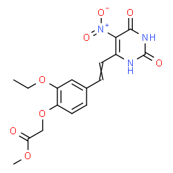 ChemSpider 2D Image | Methyl {2-ethoxy-4-[2-(5-nitro-2,6-dioxo-1,2,3,6-tetrahydro-4-pyrimidinyl)vinyl]phenoxy}acetate | C17H17N3O8