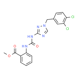ChemSpider 2D Image | Methyl 2-({[1-(3,4-dichlorobenzyl)-1H-1,2,4-triazol-3-yl]carbamoyl}amino)benzoate | C18H15Cl2N5O3