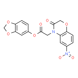 ChemSpider 2D Image | 1,3-Benzodioxol-5-yl (6-nitro-3-oxo-2,3-dihydro-4H-1,4-benzoxazin-4-yl)acetate | C17H12N2O8