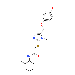 ChemSpider 2D Image | 2-({5-[(4-Methoxyphenoxy)methyl]-4-methyl-4H-1,2,4-triazol-3-yl}sulfanyl)-N-(2-methylcyclohexyl)acetamide | C20H28N4O3S