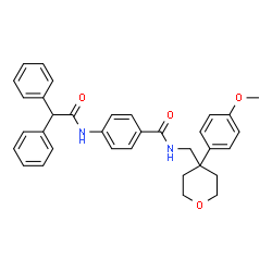 ChemSpider 2D Image | 4-[(Diphenylacetyl)amino]-N-{[4-(4-methoxyphenyl)tetrahydro-2H-pyran-4-yl]methyl}benzamide | C34H34N2O4
