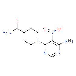ChemSpider 2D Image | 1-(6-Amino-5-nitro-4-pyrimidinyl)-4-piperidinecarboxamide | C10H14N6O3