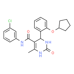 ChemSpider 2D Image | N-(3-Chlorophenyl)-4-[2-(cyclopentyloxy)phenyl]-6-methyl-2-oxo-1,2,3,4-tetrahydro-5-pyrimidinecarboxamide | C23H24ClN3O3