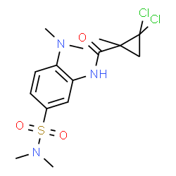 ChemSpider 2D Image | 2,2-Dichloro-N-[2-(dimethylamino)-5-(dimethylsulfamoyl)phenyl]-1-methylcyclopropanecarboxamide | C15H21Cl2N3O3S