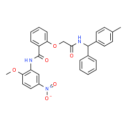 ChemSpider 2D Image | N-(2-Methoxy-5-nitrophenyl)-2-(2-{[(4-methylphenyl)(phenyl)methyl]amino}-2-oxoethoxy)benzamide | C30H27N3O6