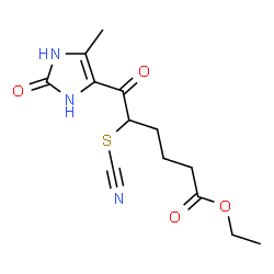 ChemSpider 2D Image | Ethyl 6-(5-methyl-2-oxo-2,3-dihydro-1H-imidazol-4-yl)-6-oxo-5-thiocyanatohexanoate | C13H17N3O4S