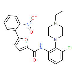 ChemSpider 2D Image | N-[3-Chloro-2-(4-ethyl-1-piperazinyl)phenyl]-5-(2-nitrophenyl)-2-furamide | C23H23ClN4O4