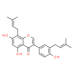 ChemSpider 2D Image | 5,7-Dihydroxy-3-[4-hydroxy-3-(3-methyl-2-buten-1-yl)phenyl]-8-(3-methyl-2-buten-1-yl)-4H-chromen-4-one | C25H26O5