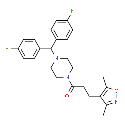 ChemSpider 2D Image | 1-{4-[Bis(4-fluorophenyl)methyl]-1-piperazinyl}-3-(3,5-dimethyl-1,2-oxazol-4-yl)-1-propanone | C25H27F2N3O2