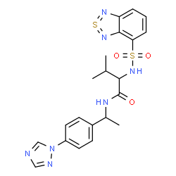 ChemSpider 2D Image | 2-(8$l^{4}-thia-7,9-diazabicyclo[4.3.0]nona-1,3,5,7,8-pentaen-5-ylsulfonylamino)-3-methyl-N-[1-[4-(1,2,4-triazol-1-yl)phenyl]ethyl]butanamide | C21H23N7O3S2