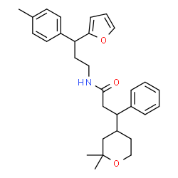 ChemSpider 2D Image | 3-(2,2-Dimethyltetrahydro-2H-pyran-4-yl)-N-[3-(2-furyl)-3-(4-methylphenyl)propyl]-3-phenylpropanamide | C30H37NO3