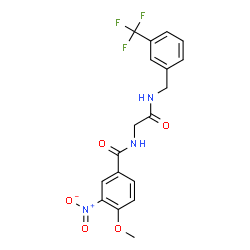 ChemSpider 2D Image | 4-Methoxy-3-nitro-N-(2-oxo-2-{[3-(trifluoromethyl)benzyl]amino}ethyl)benzamide | C18H16F3N3O5