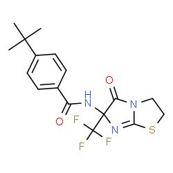 ChemSpider 2D Image | Benzamide, 4-tert-butyl-N-(5-oxo-6-trifluoromethyl-2,3,5,6-tetrahydroimidazo[2,1-b]thiazol-6-yl)- | C17H18F3N3O2S