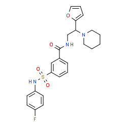 ChemSpider 2D Image | 3-[(4-Fluorophenyl)sulfamoyl]-N-[2-(2-furyl)-2-(1-piperidinyl)ethyl]benzamide | C24H26FN3O4S