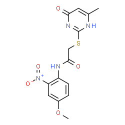 ChemSpider 2D Image | acetamide, 2-[(1,6-dihydro-4-methyl-6-oxo-2-pyrimidinyl)thio]-N-(4-methoxy-2-nitrophenyl)- | C14H14N4O5S