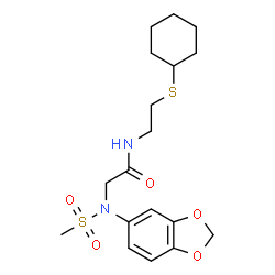 ChemSpider 2D Image | N~2~-1,3-Benzodioxol-5-yl-N-[2-(cyclohexylsulfanyl)ethyl]-N~2~-(methylsulfonyl)glycinamide | C18H26N2O5S2