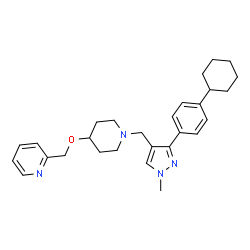 ChemSpider 2D Image | 2-{[(1-{[3-(4-Cyclohexylphenyl)-1-methyl-1H-pyrazol-4-yl]methyl}-4-piperidinyl)oxy]methyl}pyridine | C28H36N4O