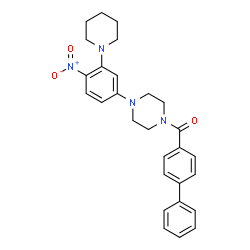 ChemSpider 2D Image | 4-Biphenylyl{4-[4-nitro-3-(1-piperidinyl)phenyl]-1-piperazinyl}methanone | C28H30N4O3