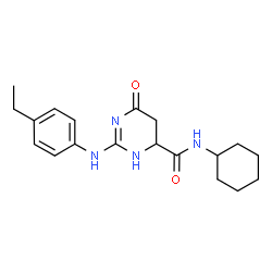 ChemSpider 2D Image | N-Cyclohexyl-2-[(4-ethylphenyl)amino]-6-oxo-1,4,5,6-tetrahydro-4-pyrimidinecarboxamide | C19H26N4O2