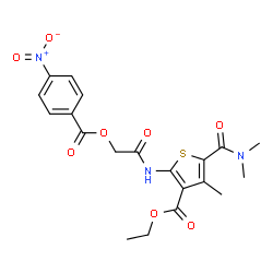 ChemSpider 2D Image | Ethyl 5-(dimethylcarbamoyl)-4-methyl-2-({[(4-nitrobenzoyl)oxy]acetyl}amino)-3-thiophenecarboxylate | C20H21N3O8S