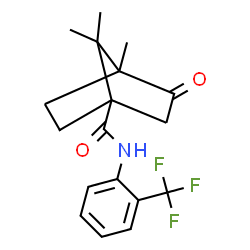 ChemSpider 2D Image | 4,7,7-Trimethyl-3-oxo-N-[2-(trifluoromethyl)phenyl]bicyclo[2.2.1]heptane-1-carboxamide | C18H20F3NO2