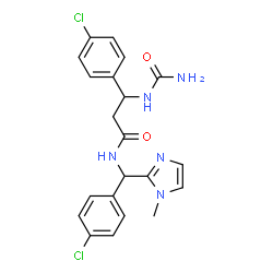 ChemSpider 2D Image | 3-(Carbamoylamino)-3-(4-chlorophenyl)-N-[(4-chlorophenyl)(1-methyl-1H-imidazol-2-yl)methyl]propanamide | C21H21Cl2N5O2