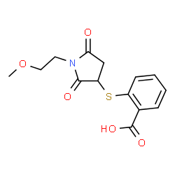 ChemSpider 2D Image | 2-{[1-(2-Methoxyethyl)-2,5-dioxo-3-pyrrolidinyl]sulfanyl}benzoic acid | C14H15NO5S