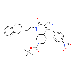 ChemSpider 2D Image | 2-Methyl-2-propanyl 4-[4-{[2-(3,4-dihydro-2(1H)-isoquinolinyl)ethyl]carbamoyl}-1-(4-nitrophenyl)-1H-pyrazol-5-yl]-1-piperidinecarboxylate | C31H38N6O5