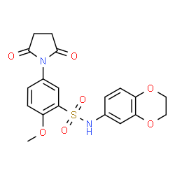 ChemSpider 2D Image | N-(2,3-Dihydro-1,4-benzodioxin-6-yl)-5-(2,5-dioxo-1-pyrrolidinyl)-2-methoxybenzenesulfonamide | C19H18N2O7S
